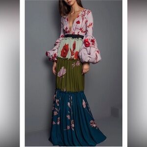 Johanna Ortiz Floral Maxi Dress in Red, Green, and Blue